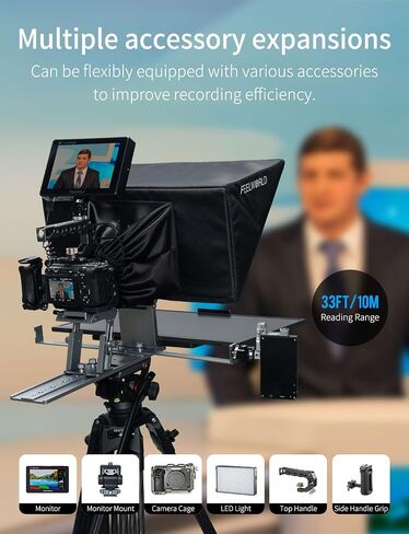 FEELWORLD TP21 21" Professional Teleprompter for Up to 21" DSLR Camera Tablet ipad Phone Video Record for Live Stream Interview Speech with Remote Control in Kuwait