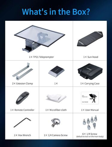 FEELWORLD TP21 21" Professional Teleprompter for Up to 21" DSLR Camera Tablet ipad Phone Video Record for Live Stream Interview Speech with Remote Control in Kuwait