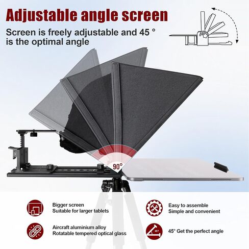 i7 /14-inch teleprompter with Remote Control, Adjustable Camera mounting Platform (Aluminum), rotatable Tempered Optical Glass, Carrying case Included. in Kuwait