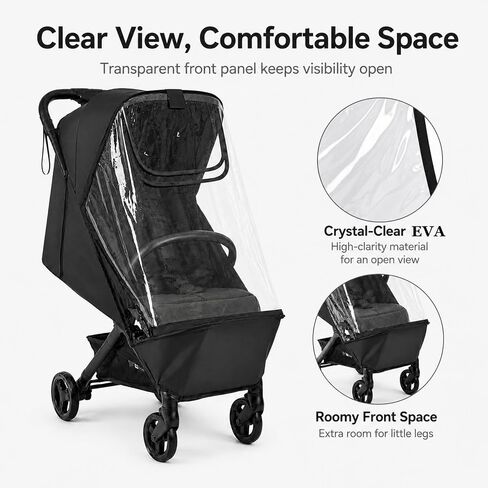 Stroller Rain Cover Compatible with Bugaboo Butterfly & Butterfly 2, Clear Weather Shield with Front Access Window, Ventilation Holes & Built-in Storage Pouch, Full Coverage Protection in Kuwait