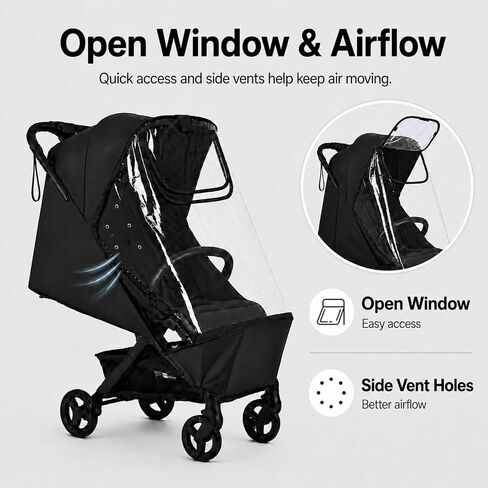 Stroller Rain Cover Compatible with Bugaboo Butterfly & Butterfly 2, Clear Weather Shield with Front Access Window, Ventilation Holes & Built-in Storage Pouch, Full Coverage Protection in Kuwait