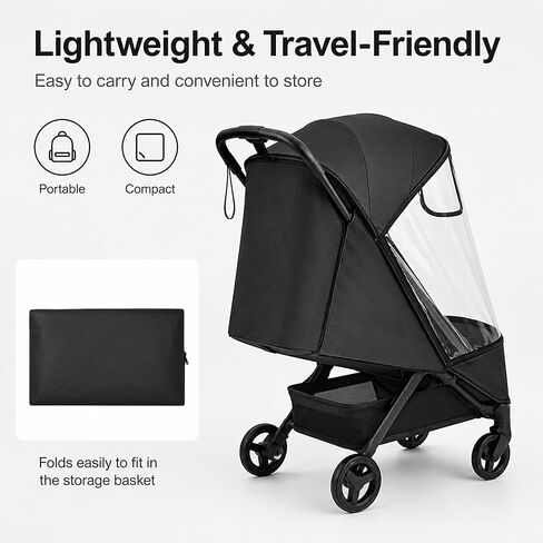 Stroller Rain Cover Compatible with Bugaboo Butterfly & Butterfly 2, Clear Weather Shield with Front Access Window, Ventilation Holes & Built-in Storage Pouch, Full Coverage Protection in Kuwait