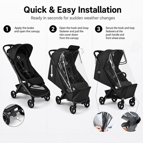 Stroller Rain Cover Compatible with Bugaboo Butterfly & Butterfly 2, Clear Weather Shield with Front Access Window, Ventilation Holes & Built-in Storage Pouch, Full Coverage Protection in Kuwait