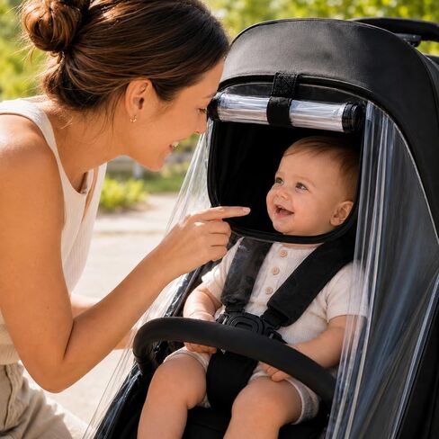 Stroller Rain Cover Compatible with Bugaboo Butterfly & Butterfly 2, Clear Weather Shield with Front Access Window, Ventilation Holes & Built-in Storage Pouch, Full Coverage Protection in Kuwait