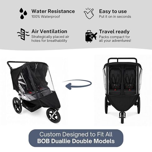 Rain Cover for BOB Gear Duallie Double Jogging Strollers - Zipper Access, EVA, High Performance Weather Shield by SASHA'S (Stroller Not Included) in Kuwait