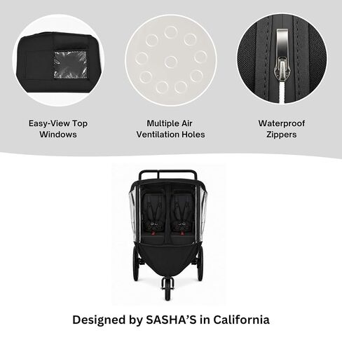 Rain Cover for BOB Gear Duallie Double Jogging Strollers - Zipper Access, EVA, High Performance Weather Shield by SASHA'S (Stroller Not Included) in Kuwait
