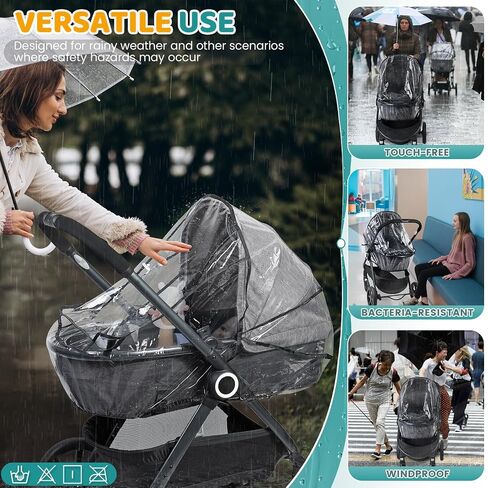 Stroller Rain Cover, Universal Rain Cover for Stroller, with Window for Easy Access, Breathable Baby Travel Weather Shield Stroller Accessories, Clear in Kuwait