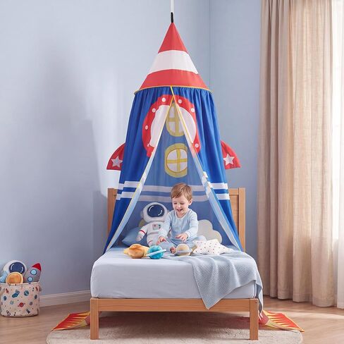 MABOZOO Rocket Bed Canopy for Kids, Blue Space Play Tent, Mosquito Net | 98x23 in, Reading Nook, Boys Room Decor, Easy Install, Gift for Kids, Bedroom, Playroom & Floor Bed in Kuwait