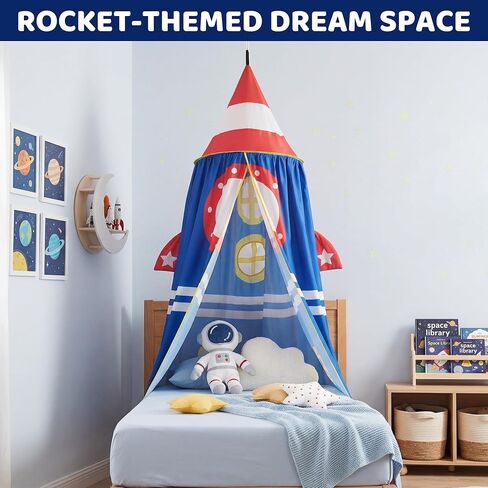 MABOZOO Rocket Bed Canopy for Kids, Blue Space Play Tent, Mosquito Net | 98x23 in, Reading Nook, Boys Room Decor, Easy Install, Gift for Kids, Bedroom, Playroom & Floor Bed in Kuwait