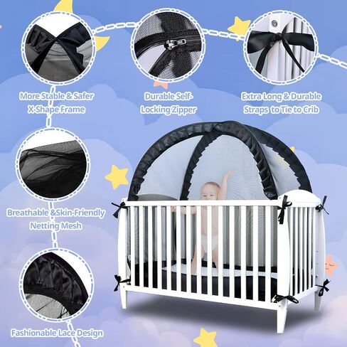 TUPI Crib Tent Safety Net to Keep Baby in,Black | Pop Up Crib Tent,Keep Baby from Climbing Out,Mosquito Net for Baby Crib,Ultra Stable Frame,Durable Strong Self-Locking Zipper in Kuwait