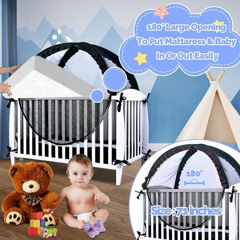TUPI Crib Tent Safety Net to Keep Baby in,Black | Pop Up Crib Tent,Keep Baby from Climbing Out,Mosquito Net for Baby Crib,Ultra Stable Frame,Durable Strong Self-Locking Zipper in Kuwait