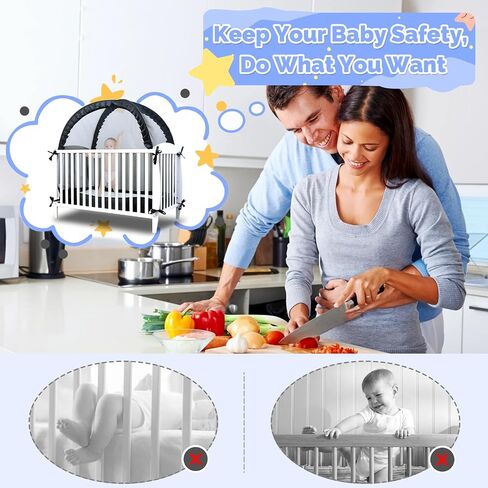 TUPI Crib Tent Safety Net to Keep Baby in,Black | Pop Up Crib Tent,Keep Baby from Climbing Out,Mosquito Net for Baby Crib,Ultra Stable Frame,Durable Strong Self-Locking Zipper in Kuwait