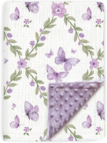 Muslin Baby Blankets for Unisex Boys Girls, Super Soft Nursery Minky Blankets with Muslin Cotton Front and Dotted Fleece Backing for Infant Toddler, 30 x 40 inch (Floral Bees) in Kuwait