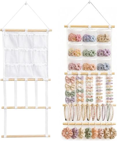 Headband Holder, Hair Bow Organizer for Girls, Large Capacity Pre-Assembled Hair Accessories Display for Headbands, Bows, Clips & Scrunchies, Wall Hanging Nursery Room Decor in Kuwait