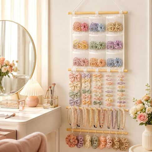 Headband Holder, Hair Bow Organizer for Girls, Large Capacity Pre-Assembled Hair Accessories Display for Headbands, Bows, Clips & Scrunchies, Wall Hanging Nursery Room Decor in Kuwait