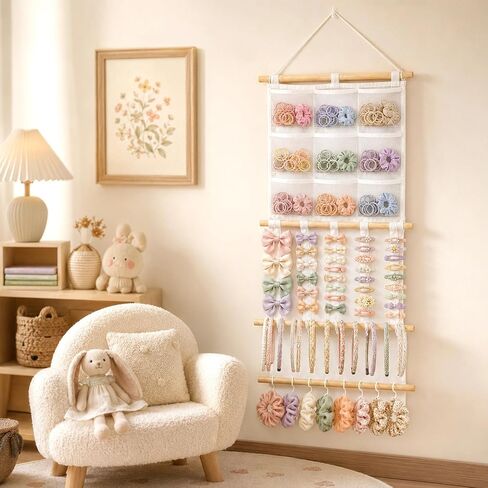 Headband Holder, Hair Bow Organizer for Girls, Large Capacity Pre-Assembled Hair Accessories Display for Headbands, Bows, Clips & Scrunchies, Wall Hanging Nursery Room Decor in Kuwait