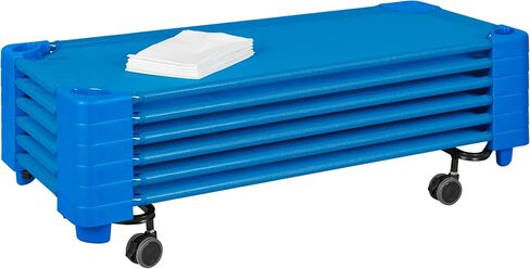 ECR4Kids Stackable Kiddie Cots and Sheets with Universal Cot Trolley, Standard Size, Ready-to-Assemble, Daycare Essentials, Blue, 6-Pack in Kuwait