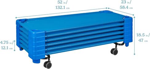 ECR4Kids Stackable Kiddie Cots and Sheets with Universal Cot Trolley, Standard Size, Ready-to-Assemble, Daycare Essentials, Blue, 6-Pack in Kuwait
