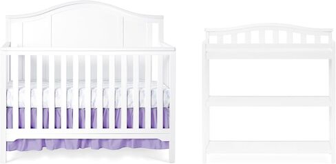 Child Craft Hampton Arch Top Crib and Changing Table Nursery Set, 2-Piece, Includes 4-in-1 Convertible Crib and Changing Table, Grows with Your Baby (Matte White) in Kuwait