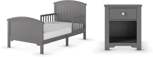 Child Craft Hampton Toddler Bed and Nightstand Bedroom Furniture Set, 2 Piece, Low to Ground Bed Design (Cool Gray) in Kuwait