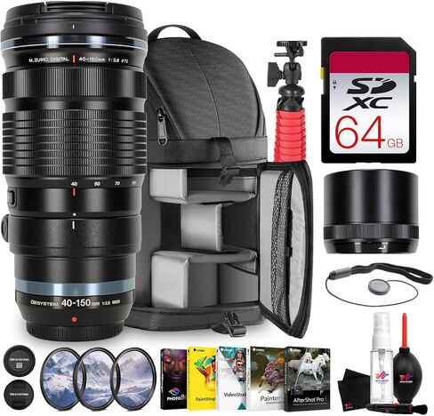 OM SYSTEM 40-150mm f/2.8 PRO – Fast Telephoto Zoom for Micro Four Thirds, Sharp Reach for Sports, Wildlife, Portraits (V315050BU000) + Sling Backpack + Photo Software + 64GB Card + More (10pc Bundle) in Kuwait