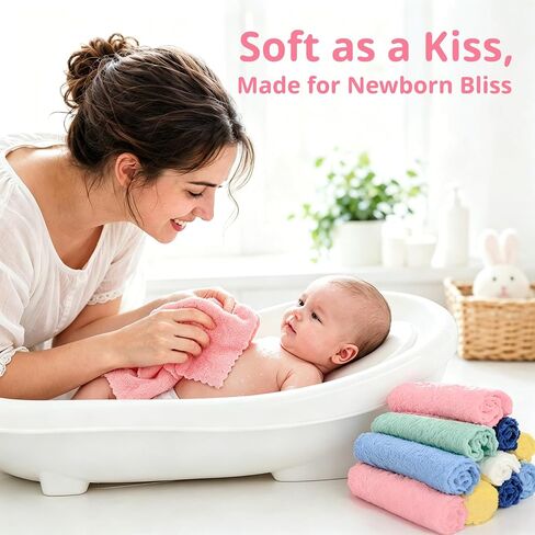 Cuddle Campus 24 Pack Baby Washcloths, 7 x 9 Inch Microfiber Coral Fleece Baby Bath Towels, Ultra Soft Extra Absorbent Face Wash Cloths & Burp Cloths for Newborns Infants Toddlers in Kuwait