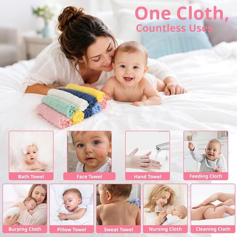 Cuddle Campus 24 Pack Baby Washcloths, 7 x 9 Inch Microfiber Coral Fleece Baby Bath Towels, Ultra Soft Extra Absorbent Face Wash Cloths & Burp Cloths for Newborns Infants Toddlers in Kuwait