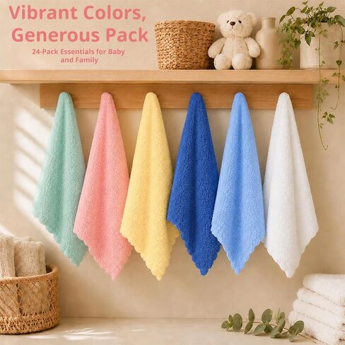 Cuddle Campus 24 Pack Baby Washcloths, 7 x 9 Inch Microfiber Coral Fleece Baby Bath Towels, Ultra Soft Extra Absorbent Face Wash Cloths & Burp Cloths for Newborns Infants Toddlers in Kuwait
