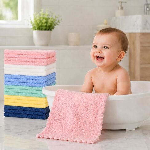 Cuddle Campus 24 Pack Baby Washcloths, 7 x 9 Inch Microfiber Coral Fleece Baby Bath Towels, Ultra Soft Extra Absorbent Face Wash Cloths & Burp Cloths for Newborns Infants Toddlers in Kuwait