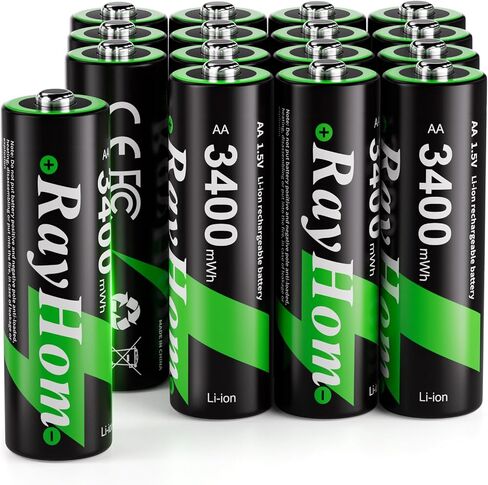 16 Pack 3400mWh Rechargeable Lithium Batteries AA for Blink Camera | 2000+ Cycles,1.5V Constant Output Double A Batteries for Remote, Control Toys in Kuwait
