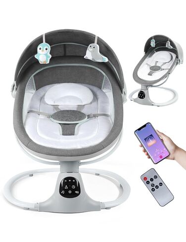 Electric Baby Swing for Infants to Toddler, 0-9 Months Portable Swing Rocker 5 Sway Speed, Bluetooth,12 Preset Lullabies with Remote Control, Infant Swing for Baby Boys & Girls, Grey in Kuwait