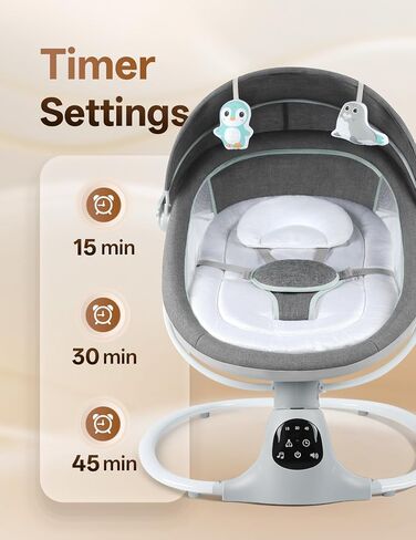 Electric Baby Swing for Infants to Toddler, 0-9 Months Portable Swing Rocker 5 Sway Speed, Bluetooth,12 Preset Lullabies with Remote Control, Infant Swing for Baby Boys & Girls, Grey in Kuwait