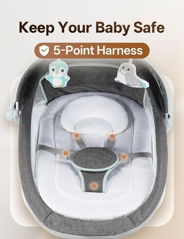 Electric Baby Swing for Infants to Toddler, 0-9 Months Portable Swing Rocker 5 Sway Speed, Bluetooth,12 Preset Lullabies with Remote Control, Infant Swing for Baby Boys & Girls, Grey in Kuwait