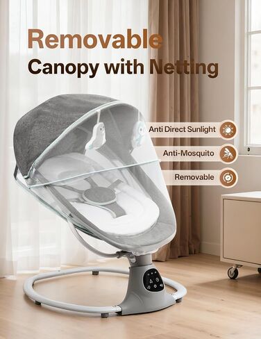 Electric Baby Swing for Infants to Toddler, 0-9 Months Portable Swing Rocker 5 Sway Speed, Bluetooth,12 Preset Lullabies with Remote Control, Infant Swing for Baby Boys & Girls, Grey in Kuwait