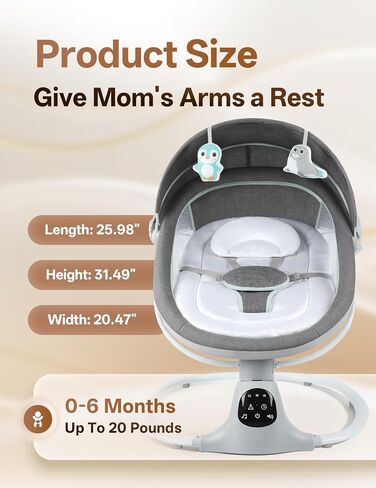 Electric Baby Swing for Infants to Toddler, 0-9 Months Portable Swing Rocker 5 Sway Speed, Bluetooth,12 Preset Lullabies with Remote Control, Infant Swing for Baby Boys & Girls, Grey in Kuwait