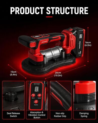 Cordless Electric Tile Vibration Tool 280cm, 882lbs/400kg Suction Power, 28,000 RPM, 9-Speed Adjustable, Handheld Automatic Tile Vibrator for Tiling Leveling Laying,2 Batteries Included in Kuwait