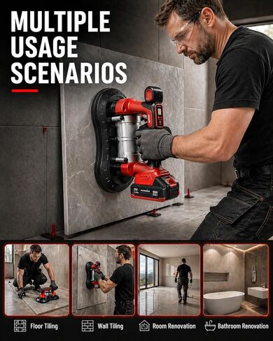 Cordless Electric Tile Vibration Tool 280cm, 882lbs/400kg Suction Power, 28,000 RPM, 9-Speed Adjustable, Handheld Automatic Tile Vibrator for Tiling Leveling Laying,2 Batteries Included in Kuwait
