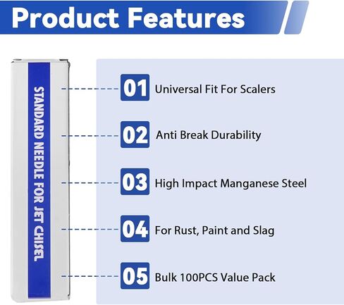 Needle Scaler Replacement Needles 100Pcs 3x180mm Heavy Duty Manganese Steel | Descaling Needles Fit for Needle Scaler, Size 1/8" x 7", Great for Rust, Paint and Weld Slag Removal in Kuwait