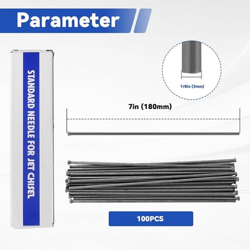 Needle Scaler Replacement Needles 100Pcs 3x180mm Heavy Duty Manganese Steel | Descaling Needles Fit for Needle Scaler, Size 1/8" x 7", Great for Rust, Paint and Weld Slag Removal in Kuwait