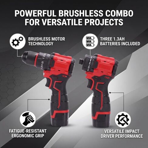 16.8V Screwdriver and Electric Drill Set, With 3 Batteries, 25 Accessories and Tool Bag, for Home DIY, Woodworking, Red in Kuwait