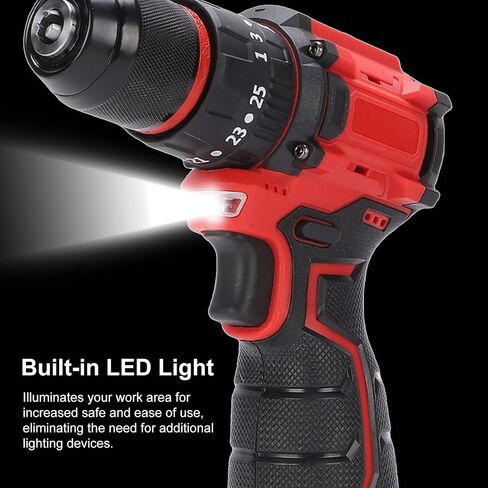 16.8V Screwdriver and Electric Drill Set, With 3 Batteries, 25 Accessories and Tool Bag, for Home DIY, Woodworking, Red in Kuwait