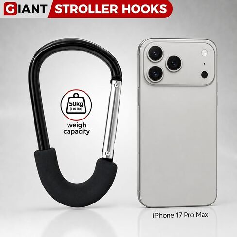 6.5-Inch Stroller Hooks for Bags, 2-Pack Extra Large Heavy-Duty Carabiner Clips, Universal Pram Accessories for Moms in Kuwait