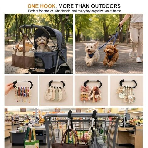 6.5-Inch Stroller Hooks for Bags, 2-Pack Extra Large Heavy-Duty Carabiner Clips, Universal Pram Accessories for Moms in Kuwait