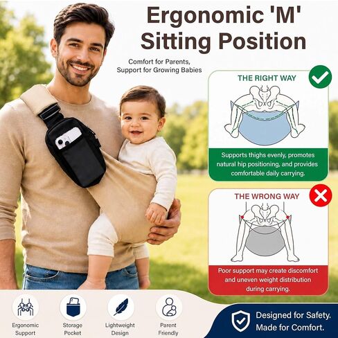LizaBloom Baby Sling Carrier, Hands-Free Side Hip Baby Carrier (15-44 lbs) | Toddler Hip Carrier & Baby Sling in Kuwait