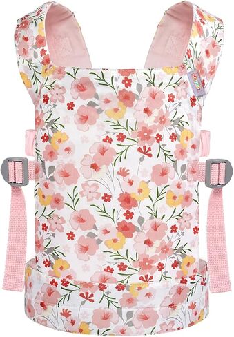 Baby Doll Carrier for Little Girls Stuffed Animal Carrier Toy for Toddler Front and Back Reborn Doll Accessories Carrier -Pink Hibiscus in Kuwait