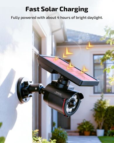Solar Powered Fake Security Camera Outdoor with Motion Sensor Floodlight | Dummy Surveillance Camera, LED Deterrent Light, Battery Powered, IP66 Waterproof in Kuwait