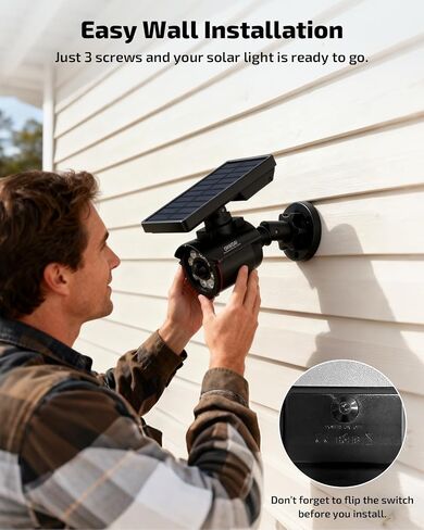 Solar Powered Fake Security Camera Outdoor with Motion Sensor Floodlight | Dummy Surveillance Camera, LED Deterrent Light, Battery Powered, IP66 Waterproof in Kuwait