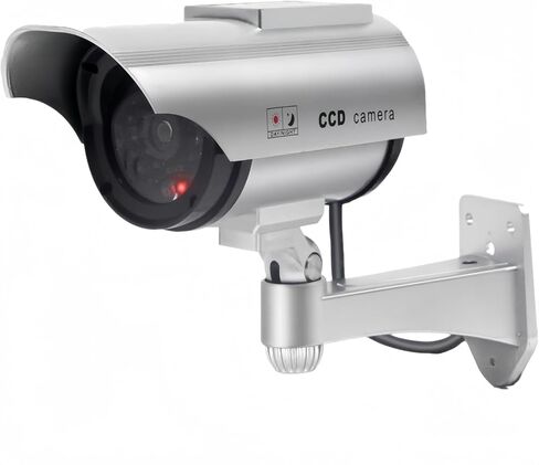 Dummy Solar Security Camera, Fake Surveillance System with Realistic Red Flashing Lights Indoor/Outdoor (Silvery) in Kuwait