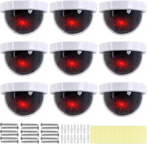 9 Pack Dummy Fake Camera CCTV Dome Fake Security, Wireless Surveillance Dummy CCTV, Flashing Red LED Light, with Screws Tape, White Decoy Camera, for Indoor Outdoor Home Business Premises in Kuwait