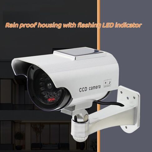 Dummy Solar Security Camera, Fake Surveillance System with Realistic Red Flashing Lights Indoor/Outdoor (Silvery) in Kuwait
